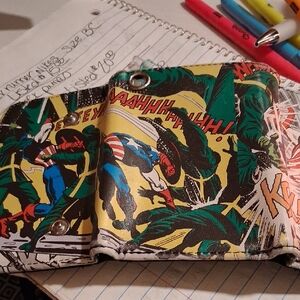 Vintage Comic Print Tri-Fold Wallet - Yellow, Green, Blue
